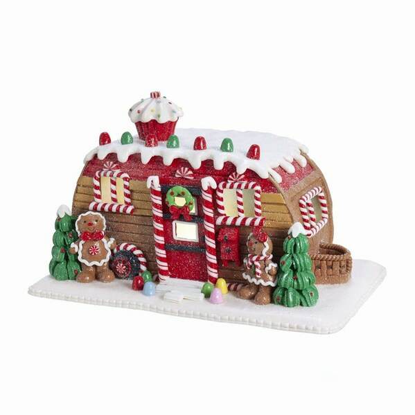 Item 101308 LED Gingerbread Camper House Tabletop