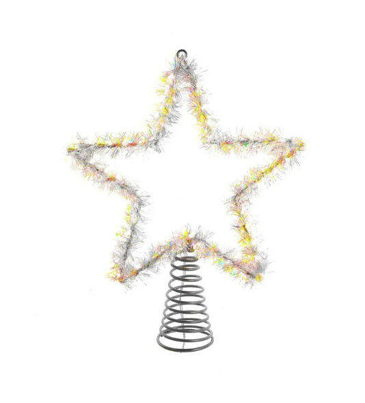 Item 100061 Tinsel Star Tree Topper Warm White Twinkle LED Lights