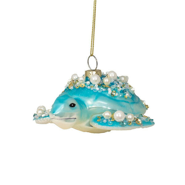 Item 100799 Glass Blue Turtle With Gems Ornament