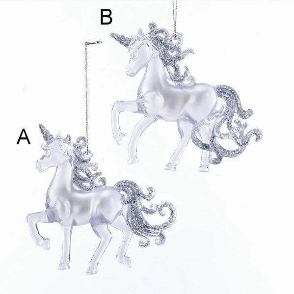 Item 101195 Clear With Glitter Unicorn Ornament