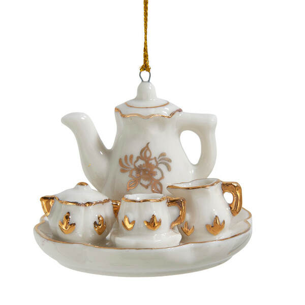 Item 101762 Gold White Teatime Ornament