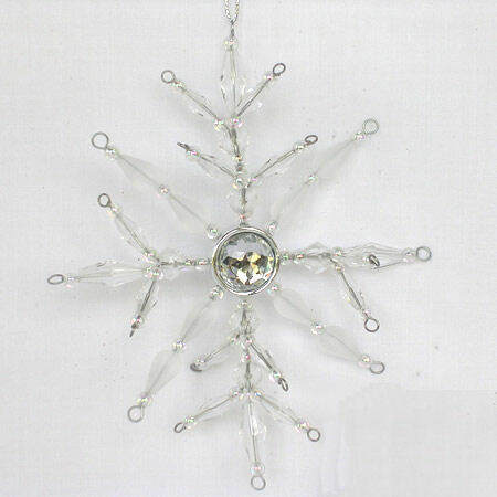 Item 101828 Clear and Silver Snowflake With Jewel Ornament