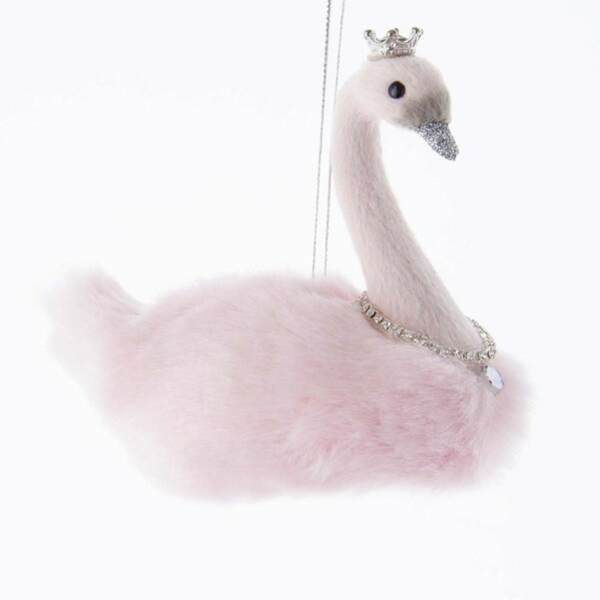 Item 101998 Furry Plush Pink Swan Ornament
