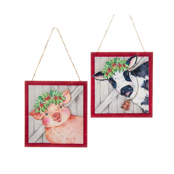 Item 102666 Holly Jolly Barn Animal Plaque Ornament