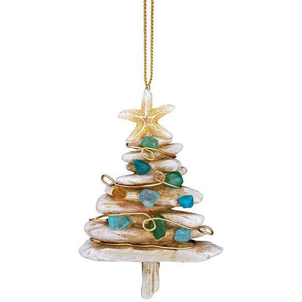 Item 108868 Faux Driftwood Tree With Sea Glass Ornament - Outer Banks
