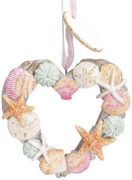 Item 108899 Driftwood And Shells Heart Wreath Ornament