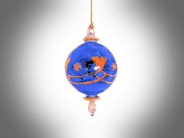 Item 186051 Blue Etched Ball With Twisted Drop Ornament