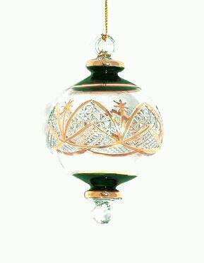 Item 186062 Christmas Green Etched Ball With Drop Ornament