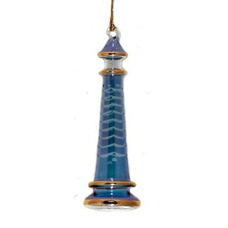 Item 186886 Blue Lighthouse With Frosted Arch Ornament