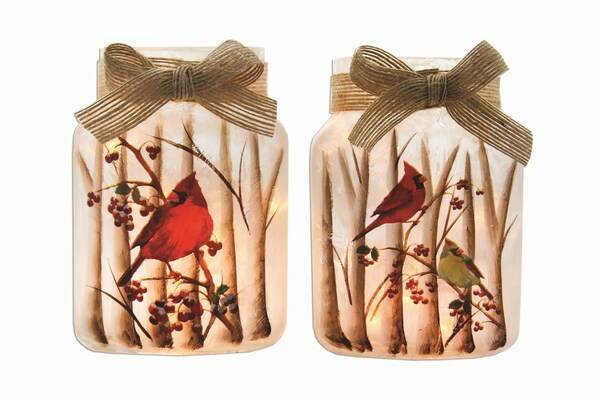 Item 212042 Birch and Cardinals Jar With Bow