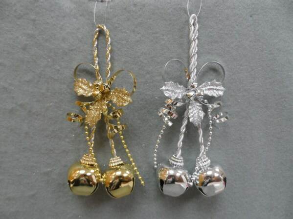 Item 303035 Gold/Silver Jingle Bells With Bow Ornament
