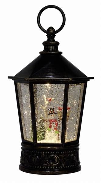 Item 322252 Snowman With Broom Hexagon Glitter Lantern