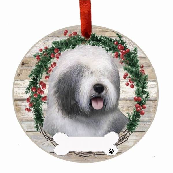 Item 407369 OLD ENGLISH SHEEPDOG WREATH ORNAMENT