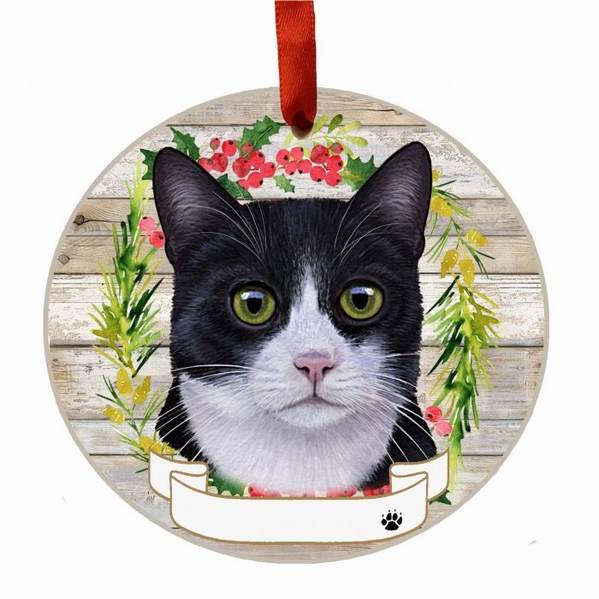 Item 407399 BLACK & WHITE CAT WREATH ORNAMENT