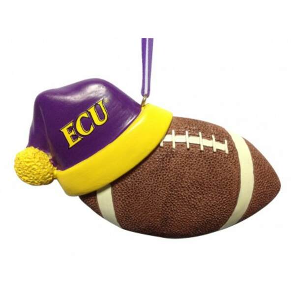 Item 416166 East Carolina University Pirates Football With Santa Hat Ornament