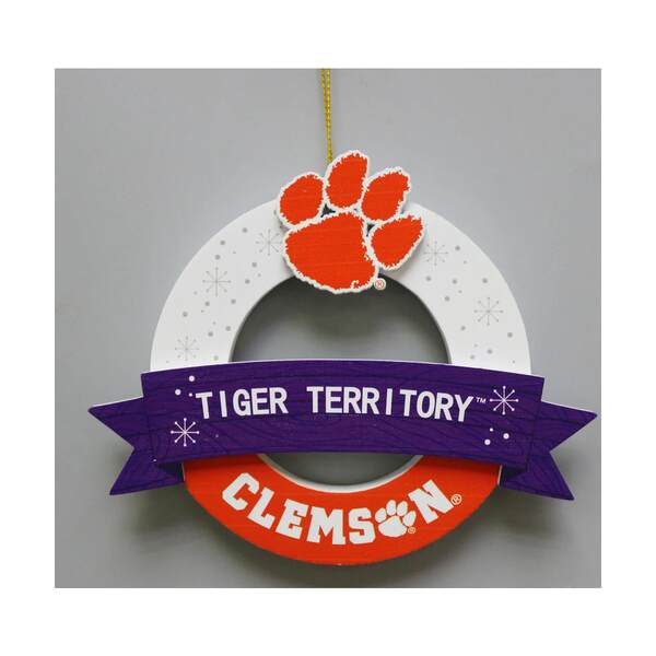 Item 416177 Clemson Wreath With Banner Ornament