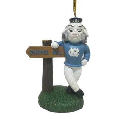 Item 416385 University of North Carolina Tar Heels Mascot With Sign Ornament