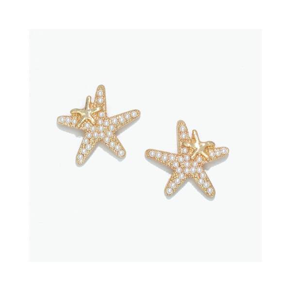 Item 418092 Gold Starfish With Pearls Earrings