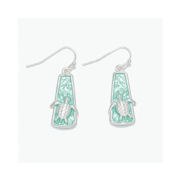 Item 418171 Aqua Enamel With Silver Turtle Earrings