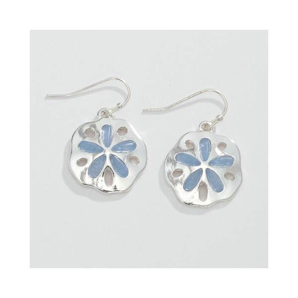 Item 418206 Blue Sea Glass Sand Dollar Earrings