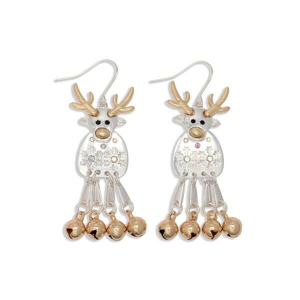 Item 418404 Two Tone Reindeer With Bell Earrings