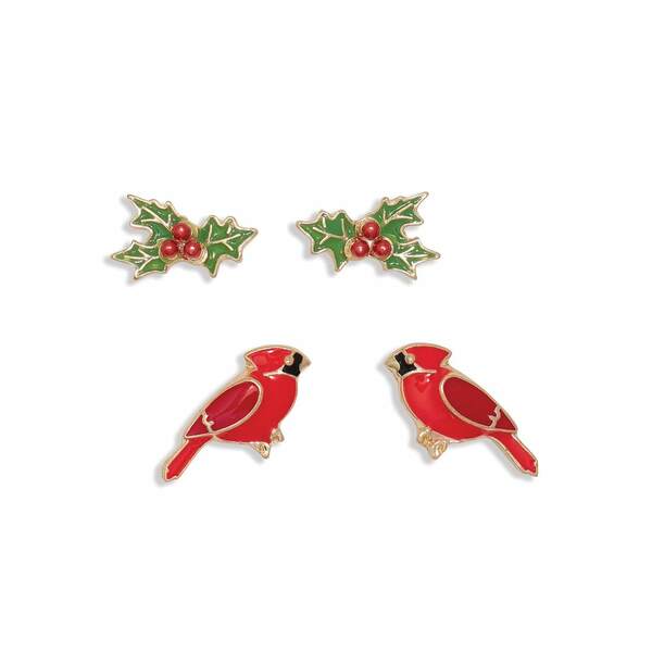 Item 418428 Duo Cardinals And Holly Earrings