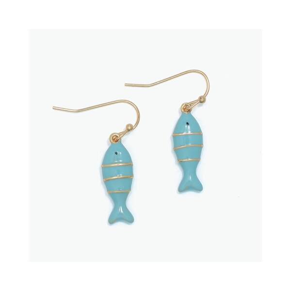 Item 418461 Blue Enamel Fish In Gold Earrings