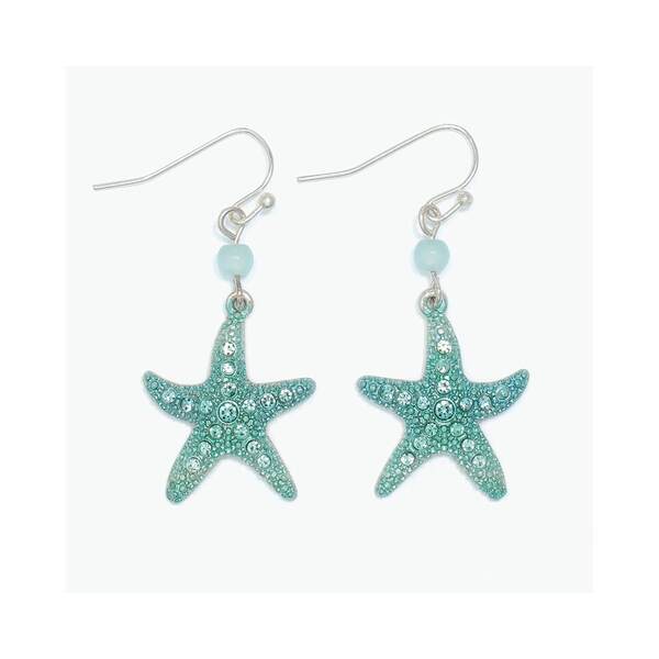 Item 418508 Mint Starfish With Crystals Earrings