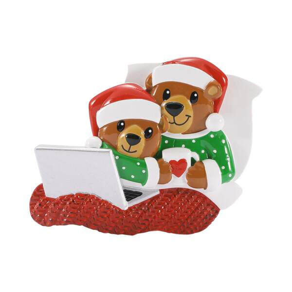 Item 459788 Bear Couple And Caps Snuggled In Bed Ornament