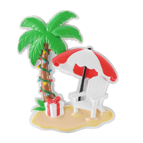 Item 459807 Palm Tree With Chritmas Lights And Beach Chair Ornament