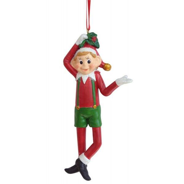 Item 483933 Red, Green, & White Pixie Holding Mistletoe Ornament