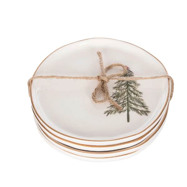 Item 501078 App Plate Cardinal Tree Set Of 4