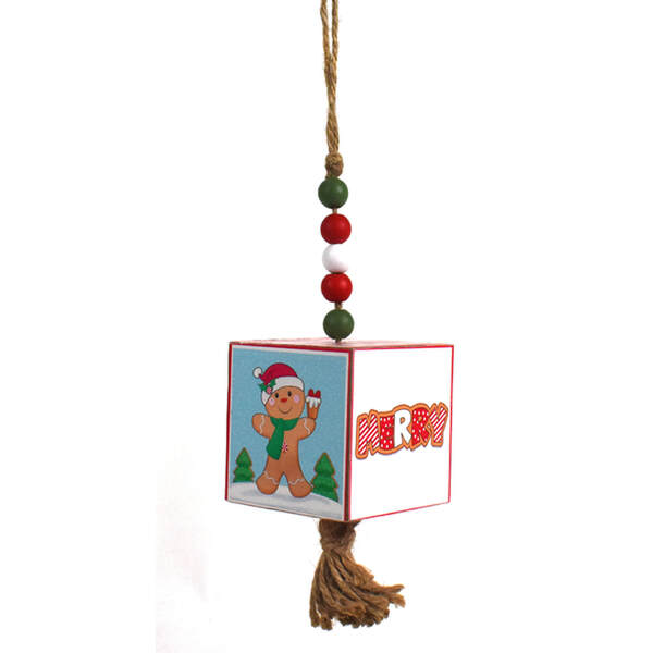 Item 505004 Gingerbread 4 Sided Block With Bead Ornament