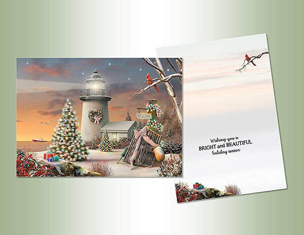 Item 552237 Lighthouse With Tree At Sunset Cards