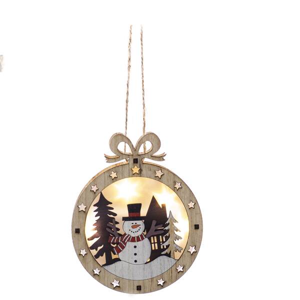 Item 558439 Wood Lighted Snowman Ornamentament