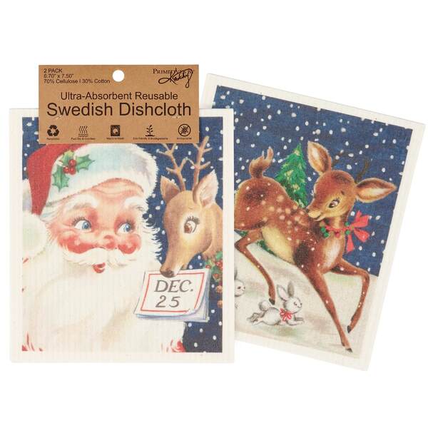 Item 642187 Retro Santa Reindeer Dishcloth Set Of 2