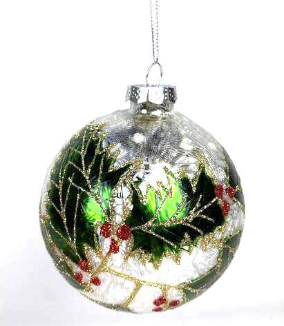 Item 836010 Glass Holly Leaf Ball Ornament