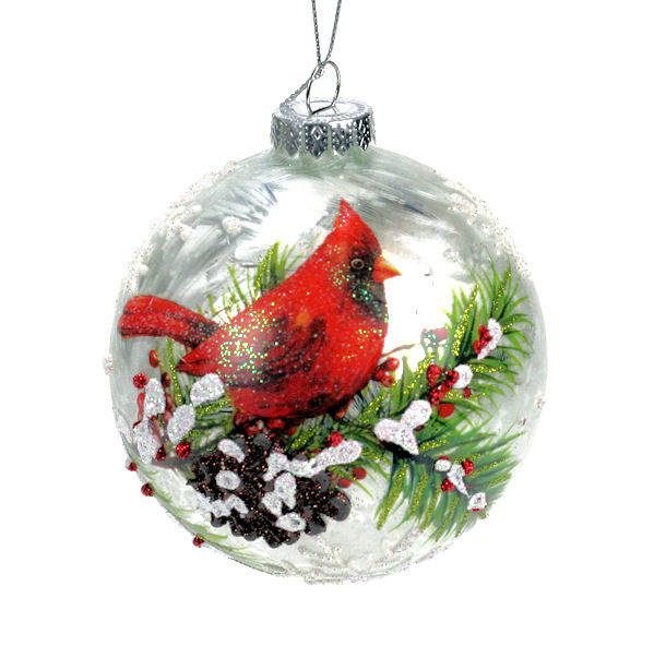 Item 844056 Cardinal With Pine Cone/Berries Ball Ornament
