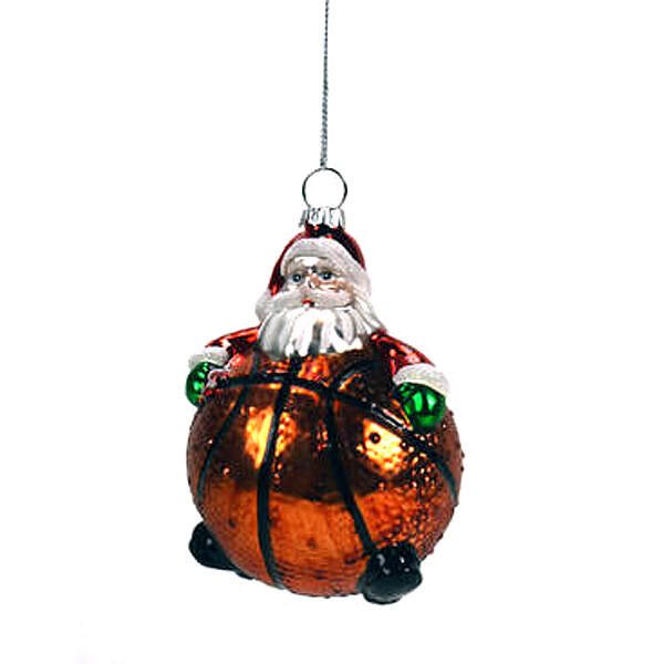 Item 844150 Glass Santa Basketball Ornament