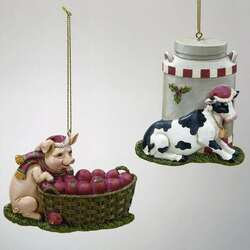 Item 100053 Apple Basket Pig/Milk Can Cow Ornament