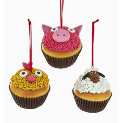 Item 100077 Pig/Chicken/Sheep Cupcake Ornament