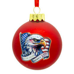 Item 100261 thumbnail America 250th Red Ball With Eagle Head And Flag Ornament