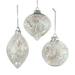 Item 100675 thumbnail Iridescent Snowflake Ball Finial Onion Ornament