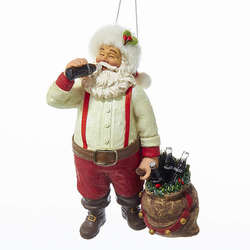 Item 100950 thumbnail Santa Drinking Coke With Sack of Bottles Ornament