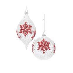 Item 101162 Ball/Finial With Red Snowfalke Ornament