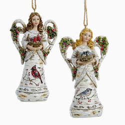 Item 101425 Birch Angel With Bird Ornament
