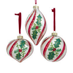 Item 101442 thumbnail Glass Ball/Onion/Drop With Holly Ornament
