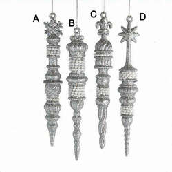 Item 101673 White/Silver Glitter Icicle Ornament