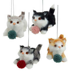 Item 101882 thumbnail Furry Cat With Yarn Ball Ornament