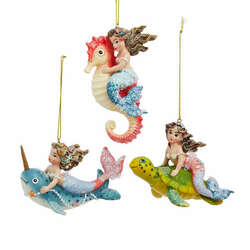 Item 102152 thumbnail Mermaid Riding Narwhal/Seahorse/Turtle Ornament